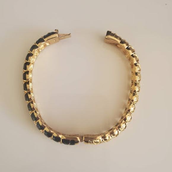 Swarovski Hinged Bangle Black Enamel Gold Plate Crystal‎ Accents Swan Signed - Picture 3 of 8